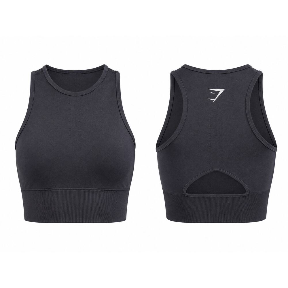 Gymshark Black Seamless Cropped Athletic Tank Open Back Sleeveless Top Size S